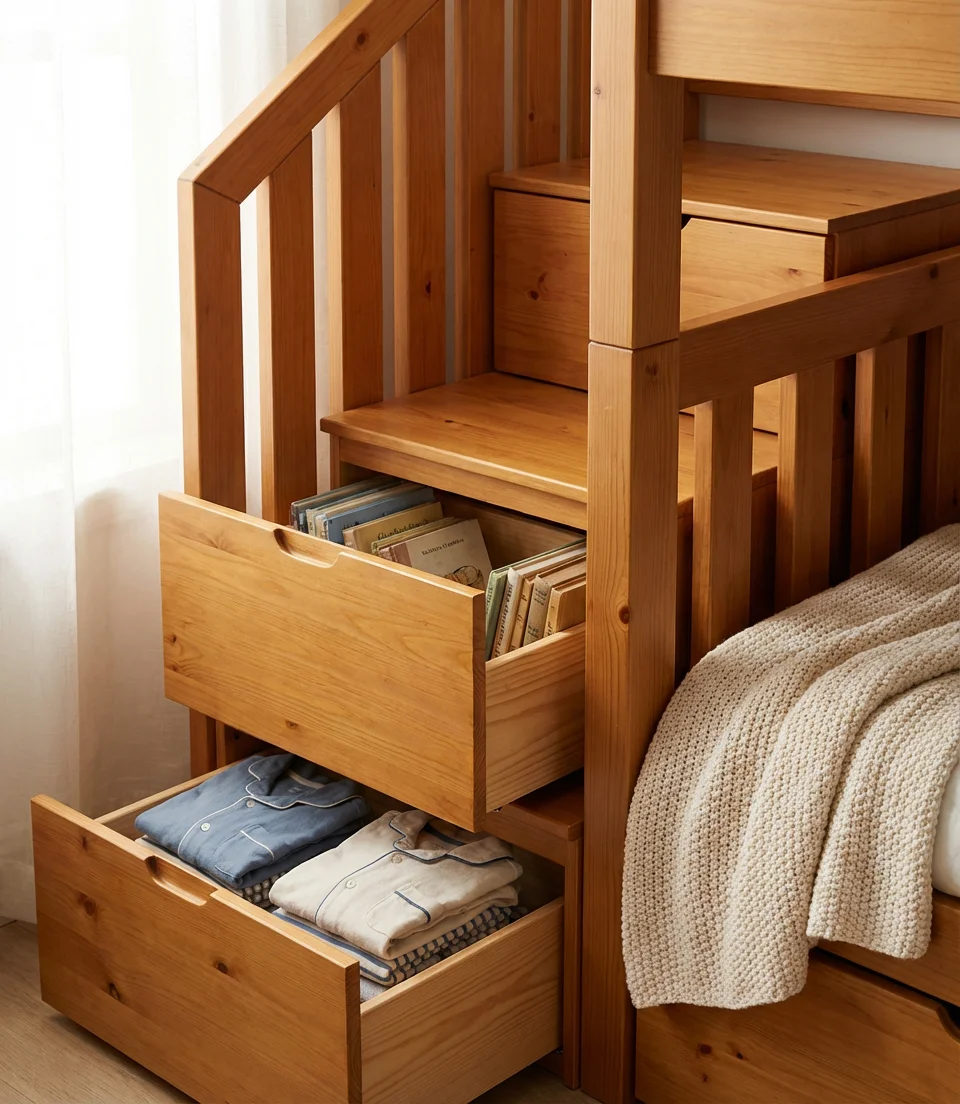Bunk Bed with Built-In Staircase Storage Drawers 2
