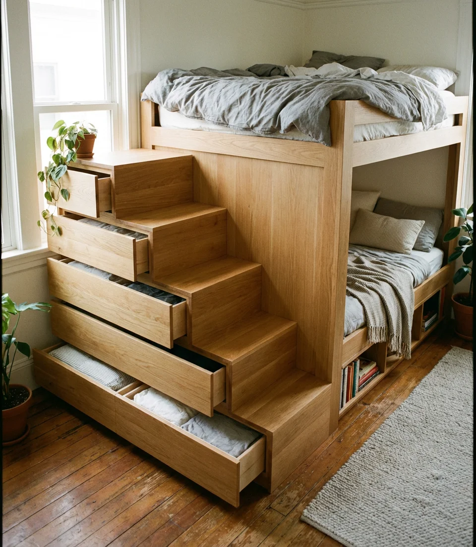 Bunk Beds with Stairs and Built-In Storage 1