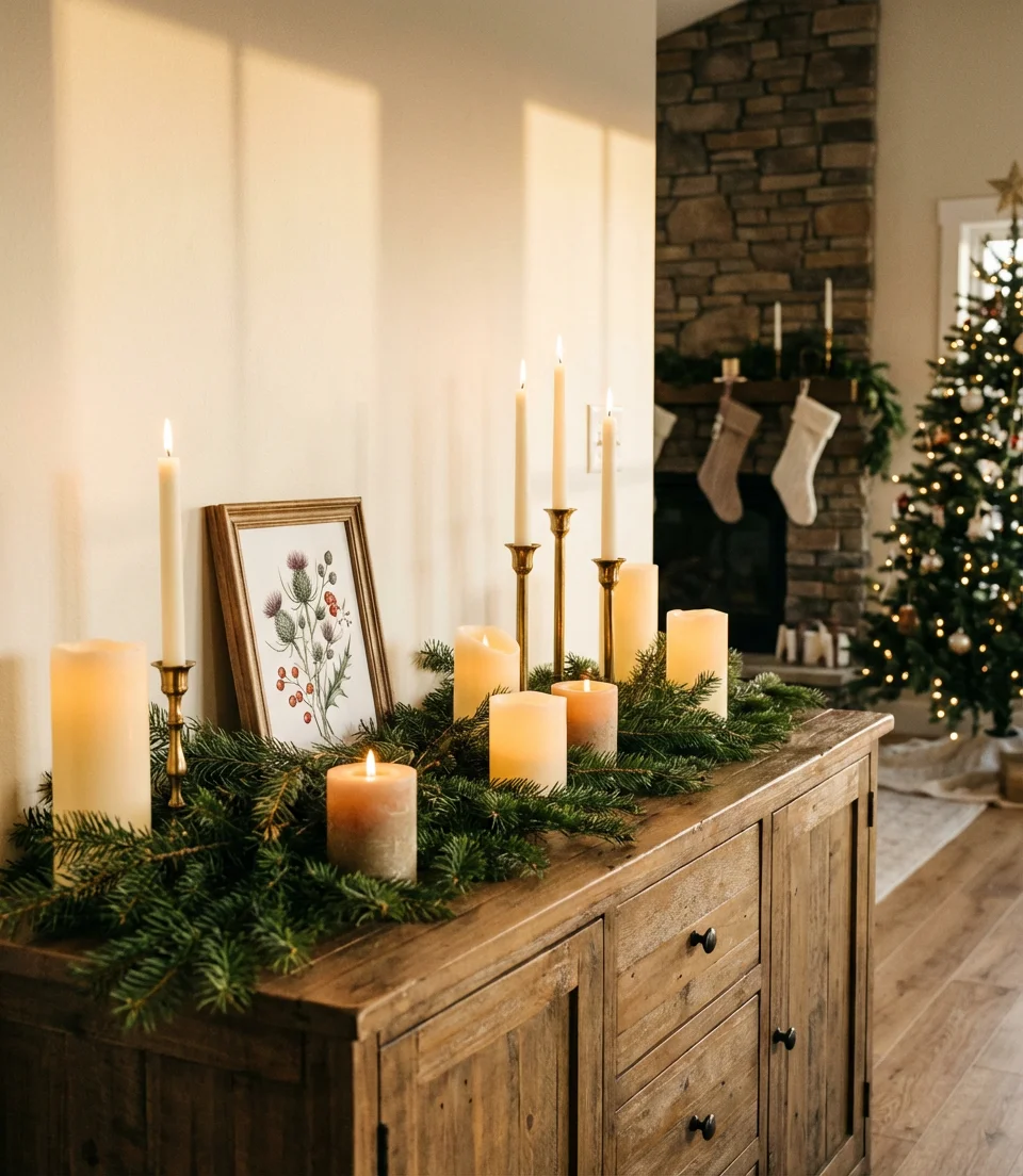 Christmas Console Decorating with Cozy Layers 2