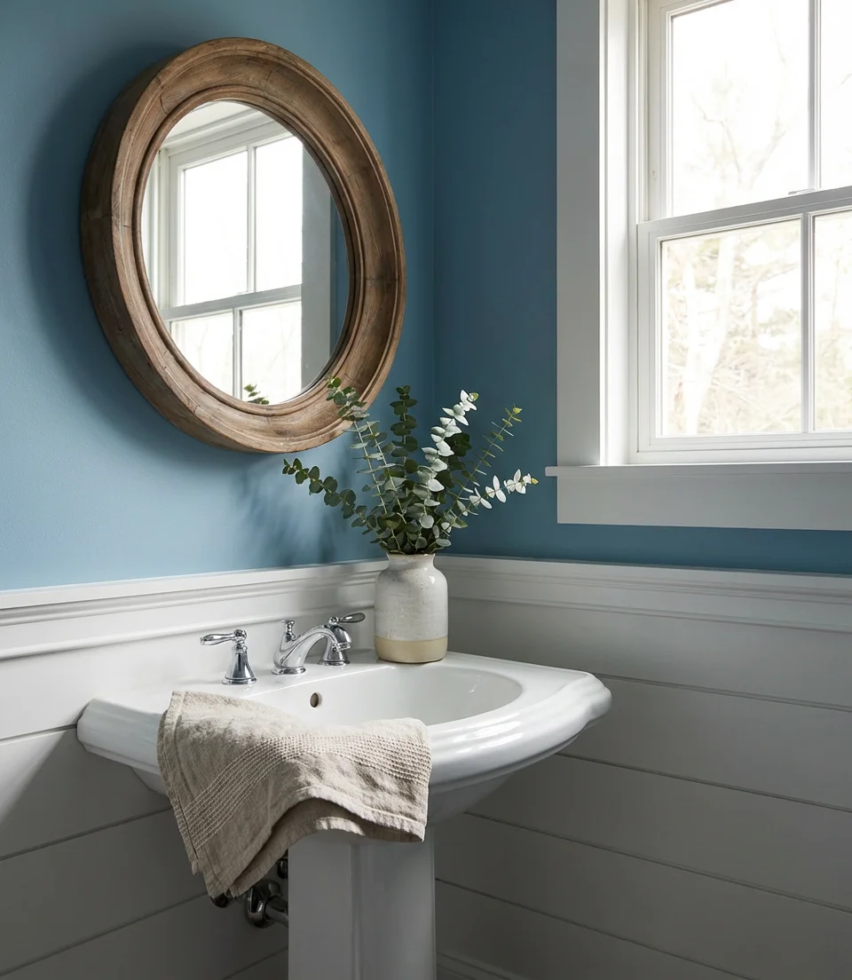 Coastal Blue and White Half Bath 1
