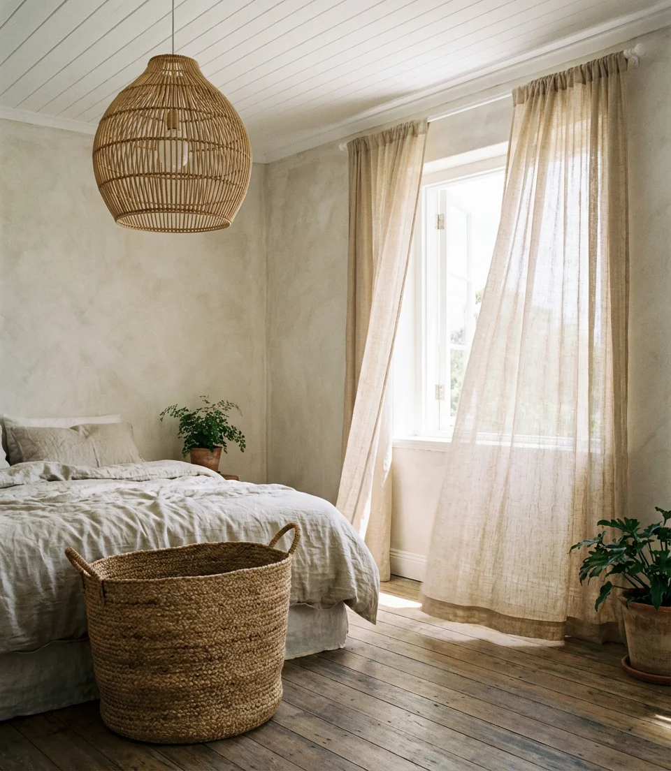 Coastal Farmhouse Bedroom With Natural Fiber Accents 2