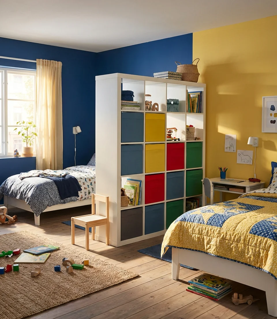 Colorful Shared Room with Kallax Storage 1