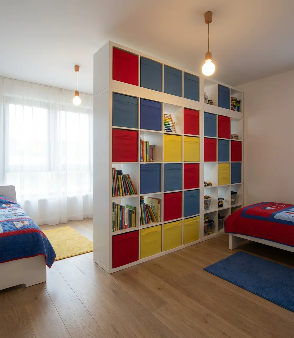 Colorful Shared Room with Kallax Storage 2