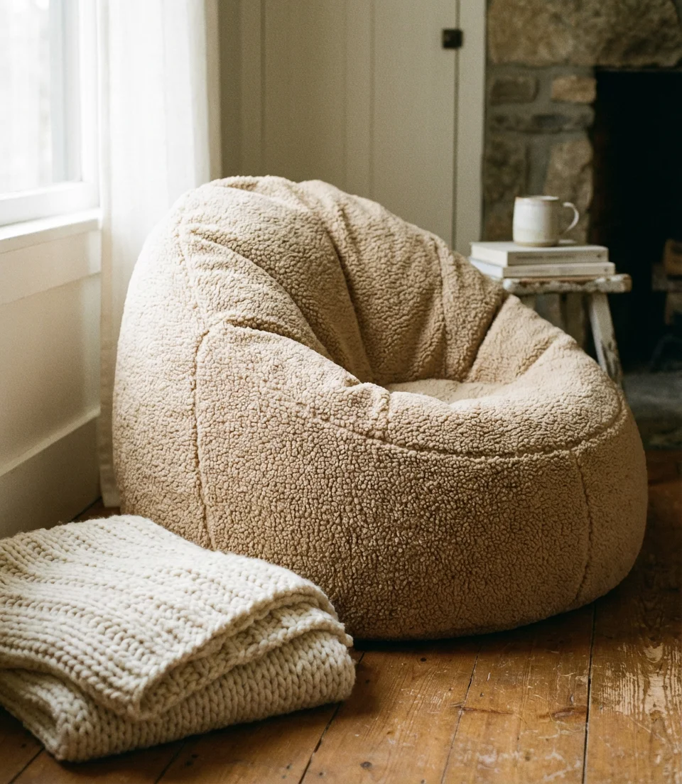 Cozy Bean Bag Chair with a Sherpa or Teddy Cover 2