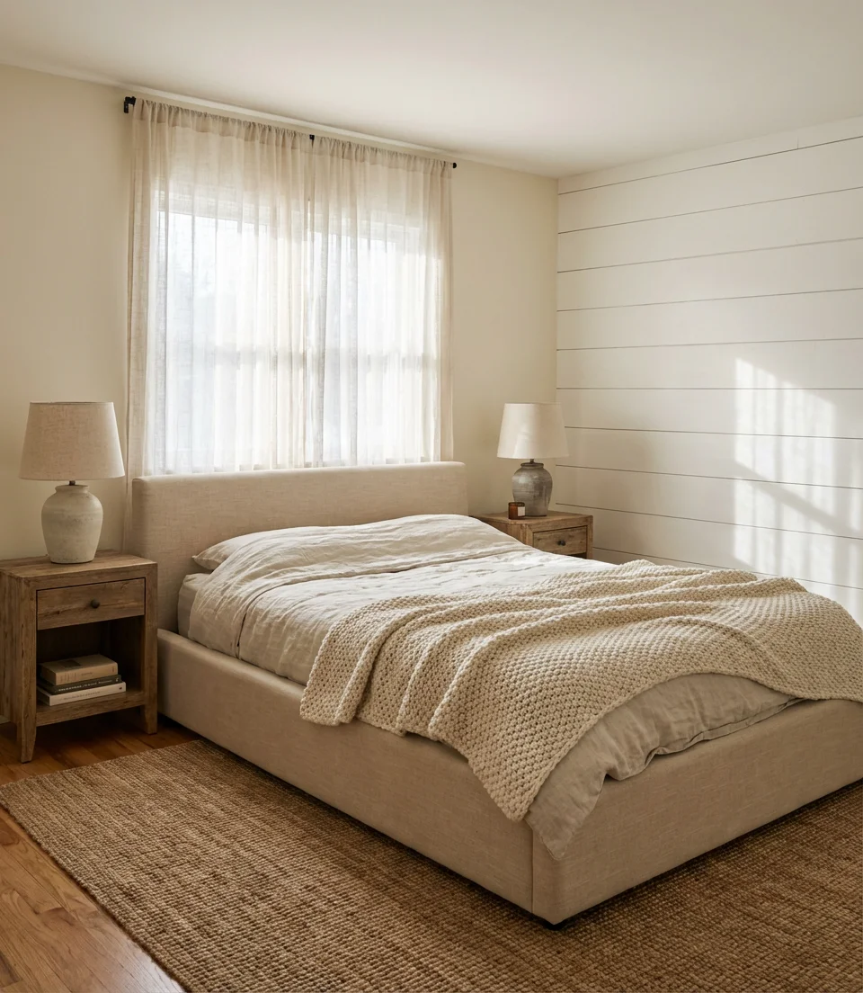 Cozy Modern Farmhouse Bedroom With Warm Neutrals 1