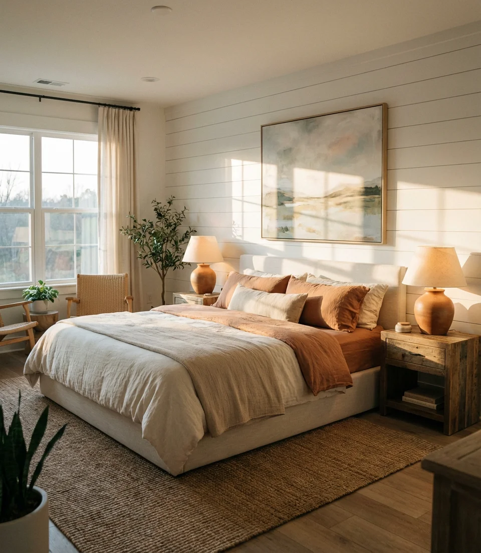 Cozy Modern Farmhouse Bedroom With Warm Neutrals 2
