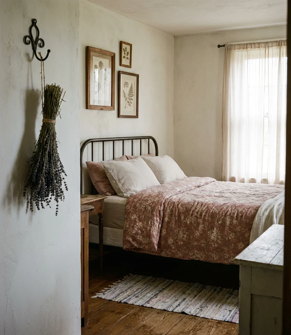 Cute Farmhouse Bedroom With Floral Accents 1