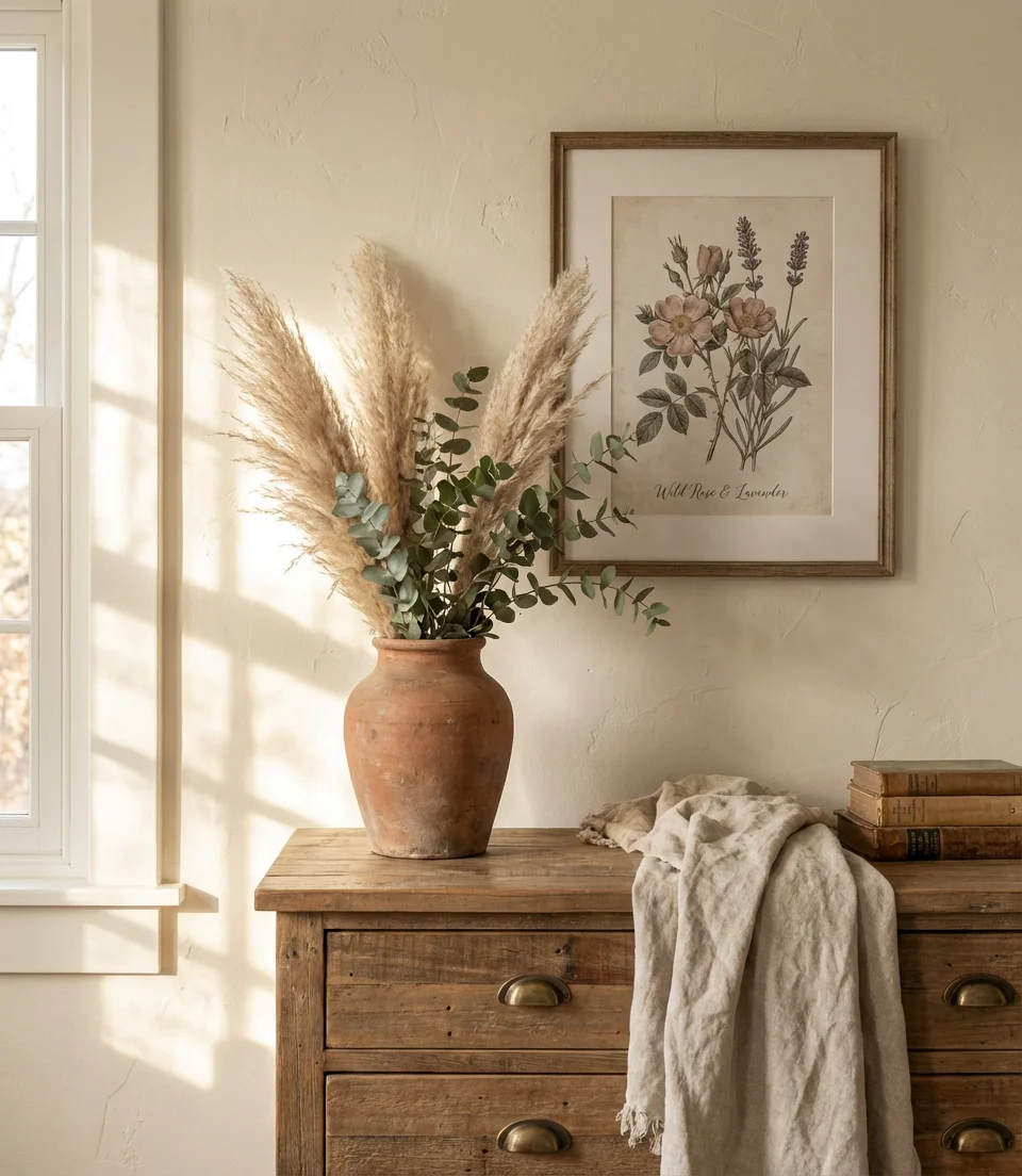Cute Farmhouse Bedroom With Floral Accents 2