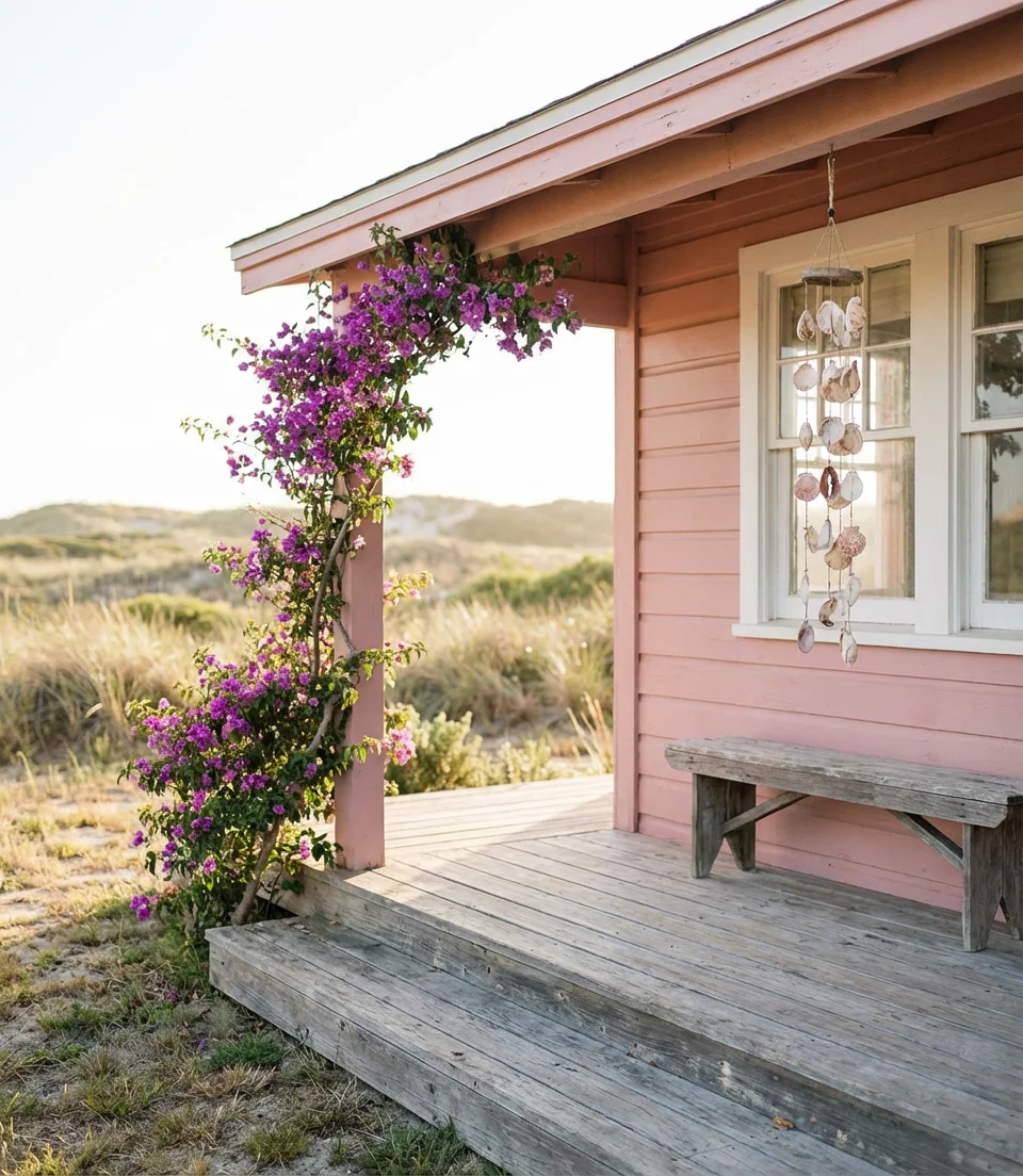 Cute Pink Beach House Exterior 2