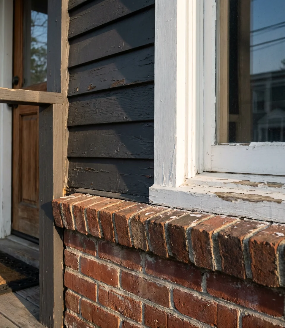 Dark Exterior with White Windows and Brick Base 2