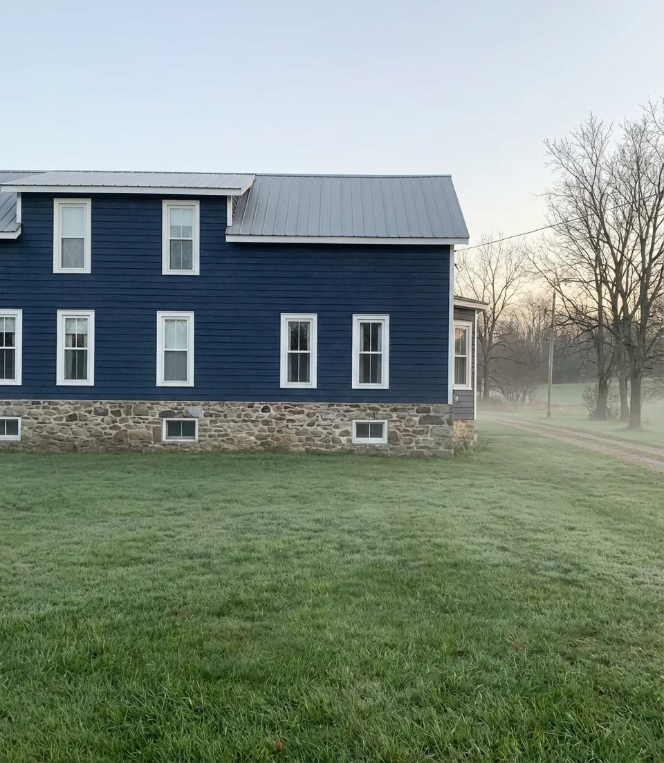 Dark Navy on a Farmhouse with Stone Accents 1
