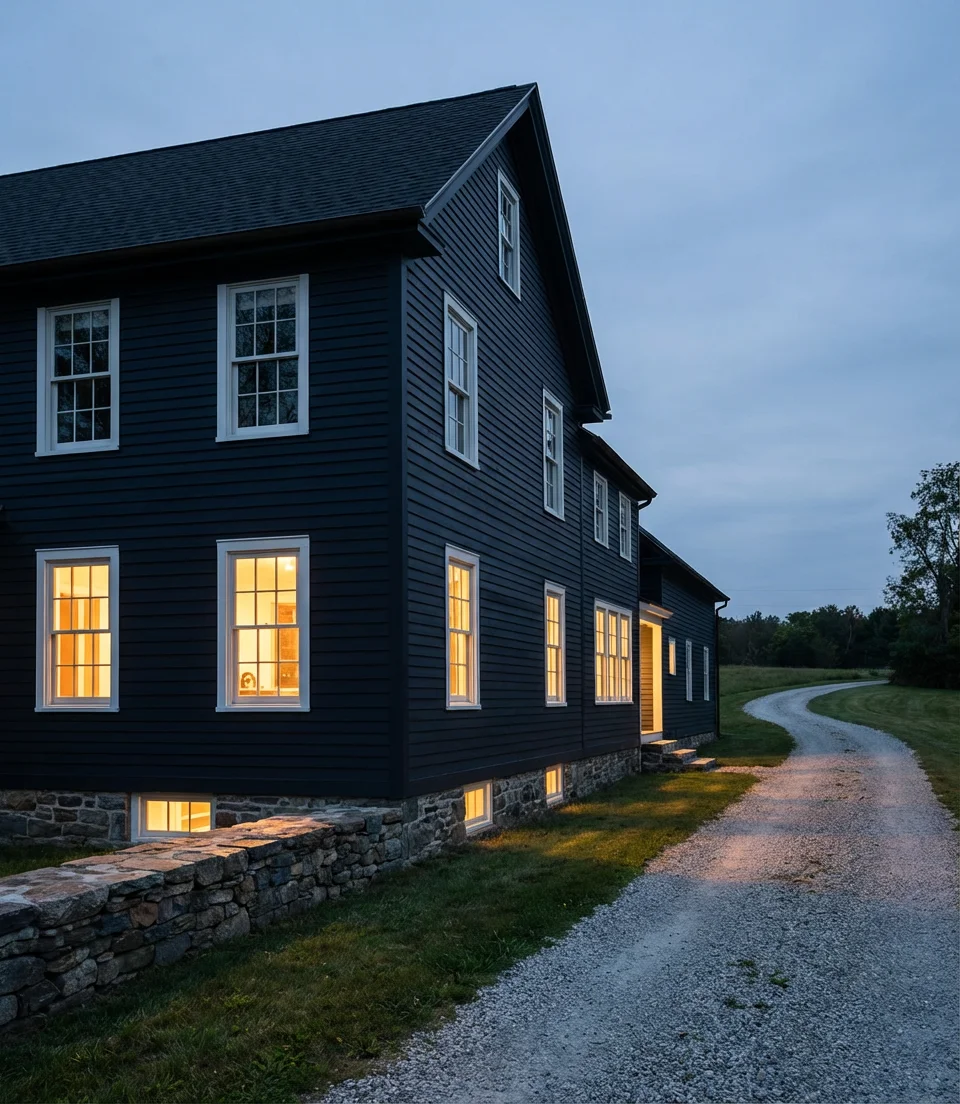 Dark Navy on a Farmhouse with Stone Accents 2
