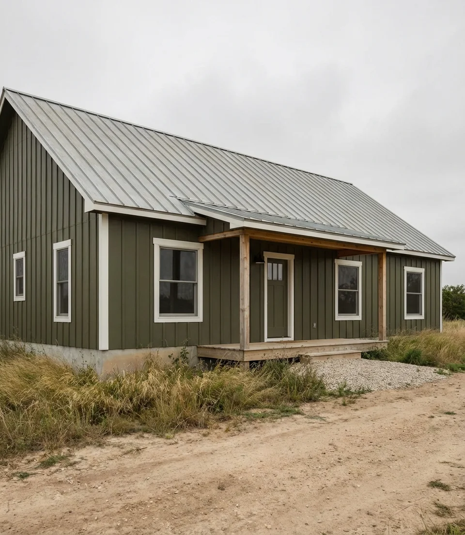Dark Olive Green on a Modern Farmhouse With Metal Roof 1