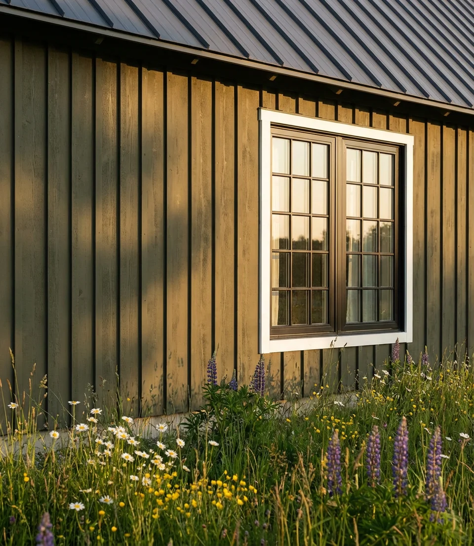 Dark Olive Green on a Modern Farmhouse With Metal Roof 2