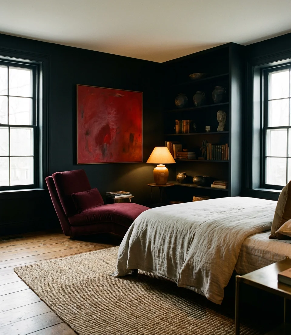 Dark Romantic Bedroom With Burgundy and Black 2
