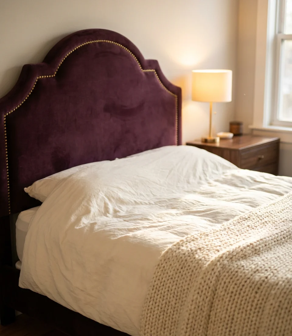 Deep Plum Velvet Headboard Moment 2
