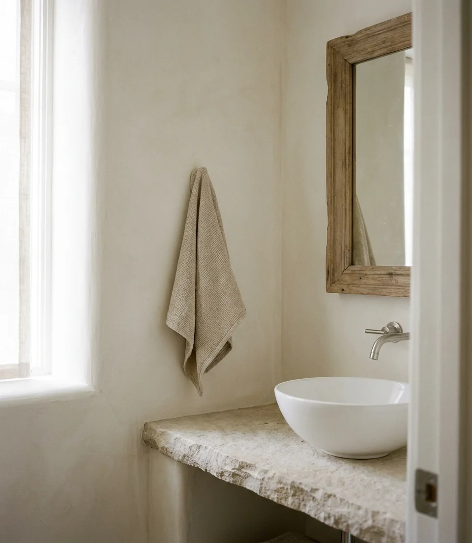 Earthy Neutral Powder Room with Texture 1