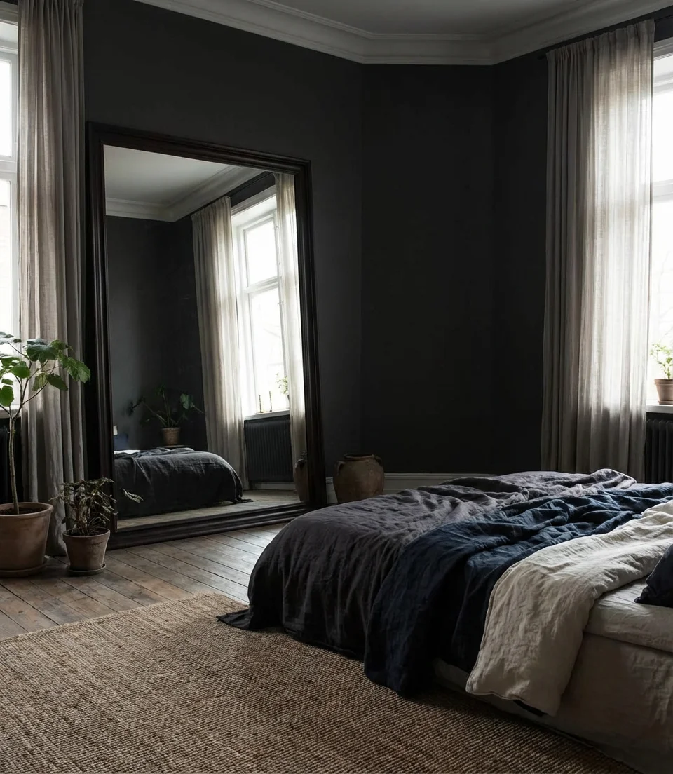 Elegant Black Bedroom With Mirrored Furniture 2