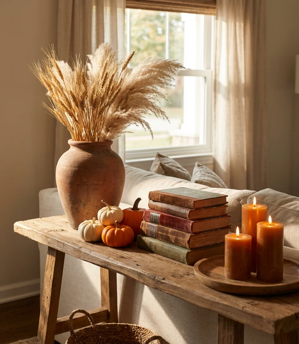 Fall Console Styling with Warm Harvest Tones 1