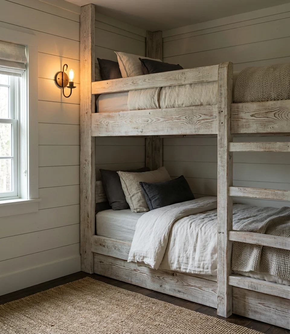 Farmhouse Bunk Beds with-Shiplap-and-Wood-Beams 1
