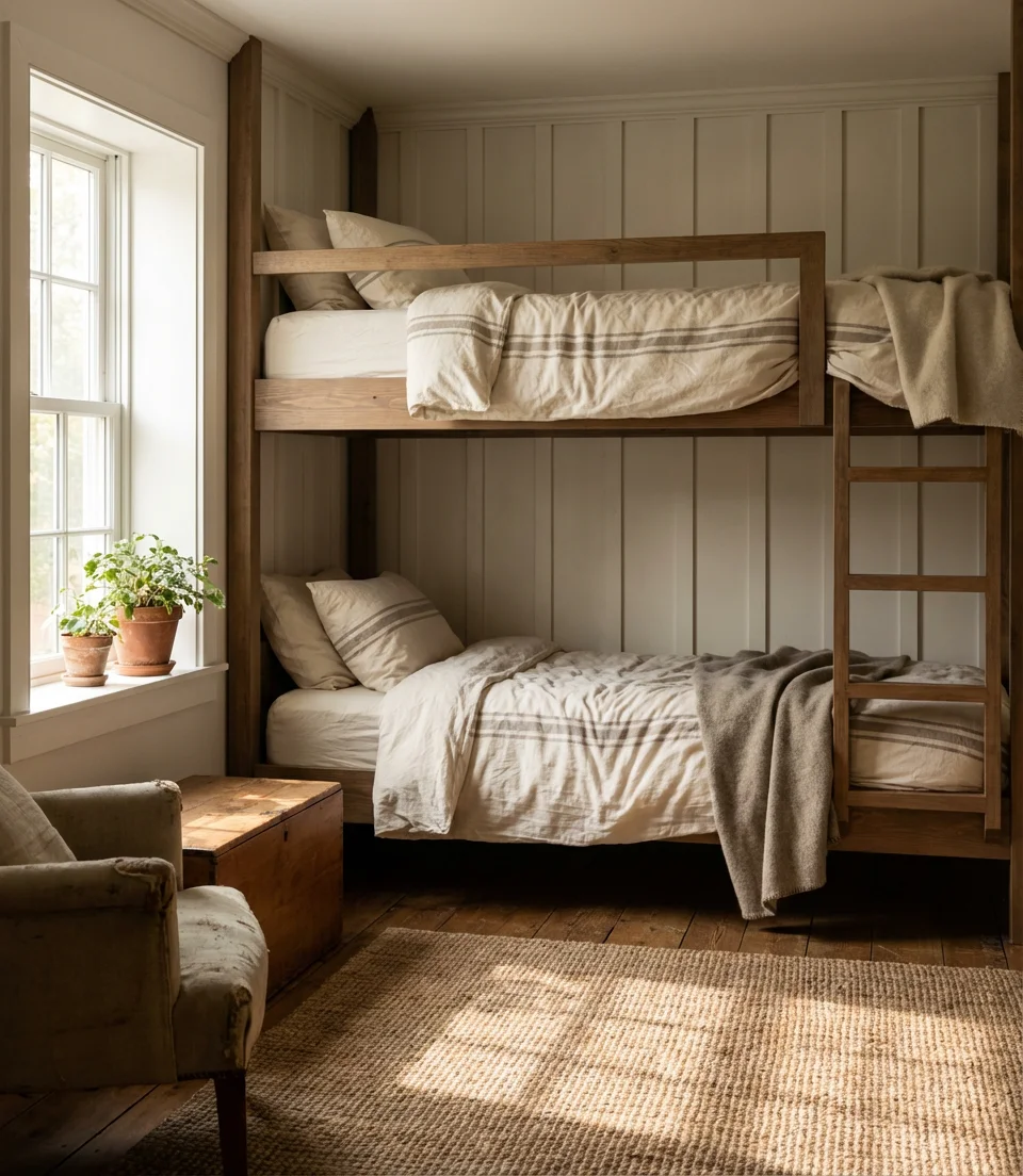 Farmhouse Bunk Beds with Shiplap and Wood Beams 2