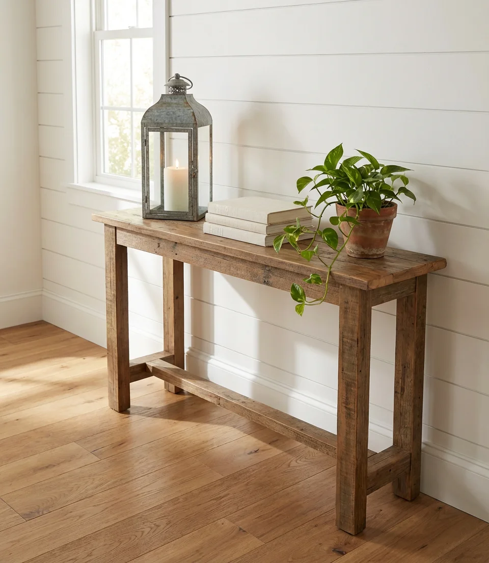 Farmhouse Console with Shiplap and Simple Styling 1