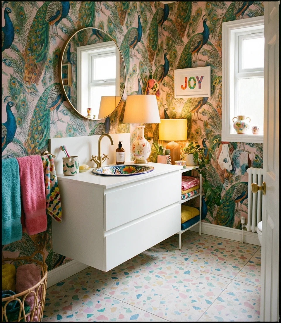Fun and Playful Patterned Powder Room 1