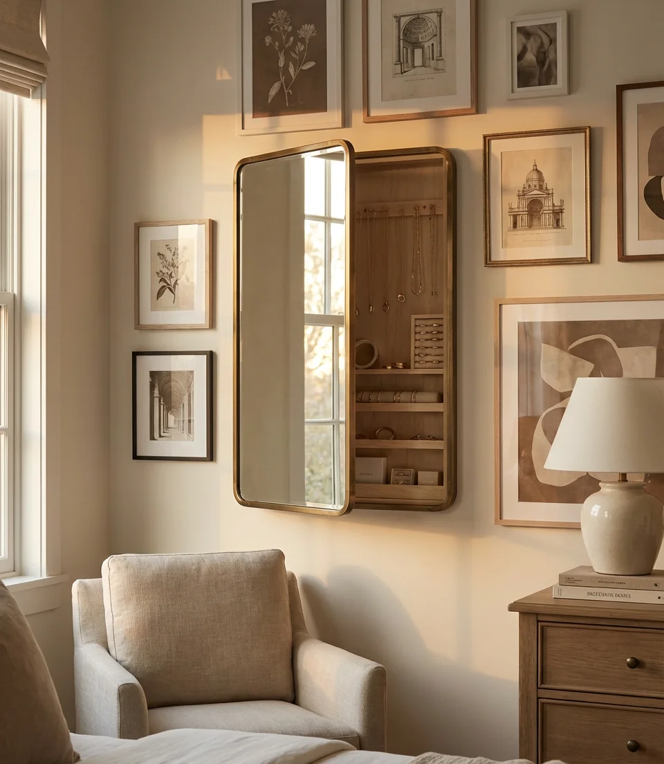 Gallery Wall with Integrated Hidden Storage Panels 1