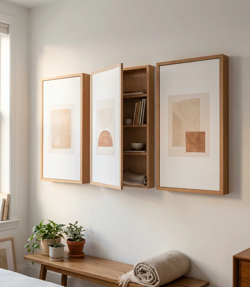 Gallery Wall with Integrated Hidden Storage Panels 2