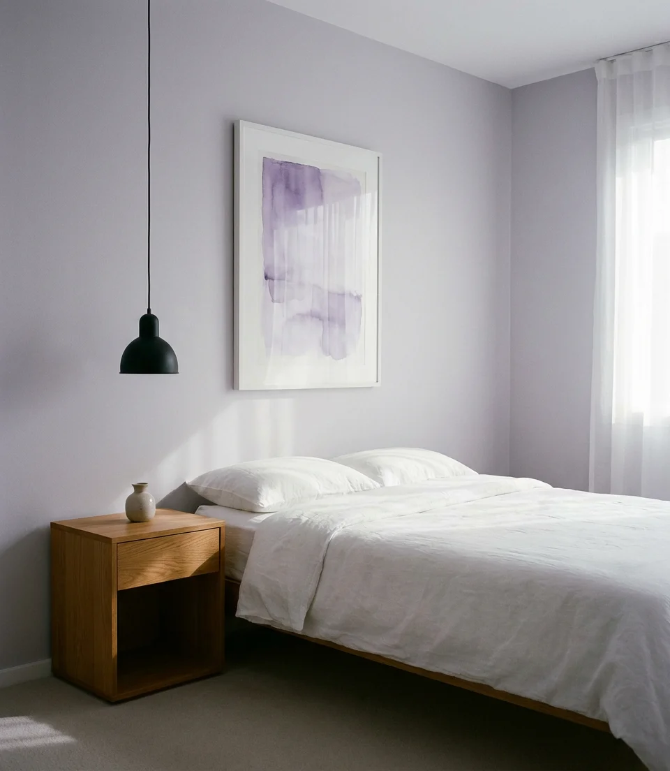 Gray Light Purple Minimalist Bedroom 1