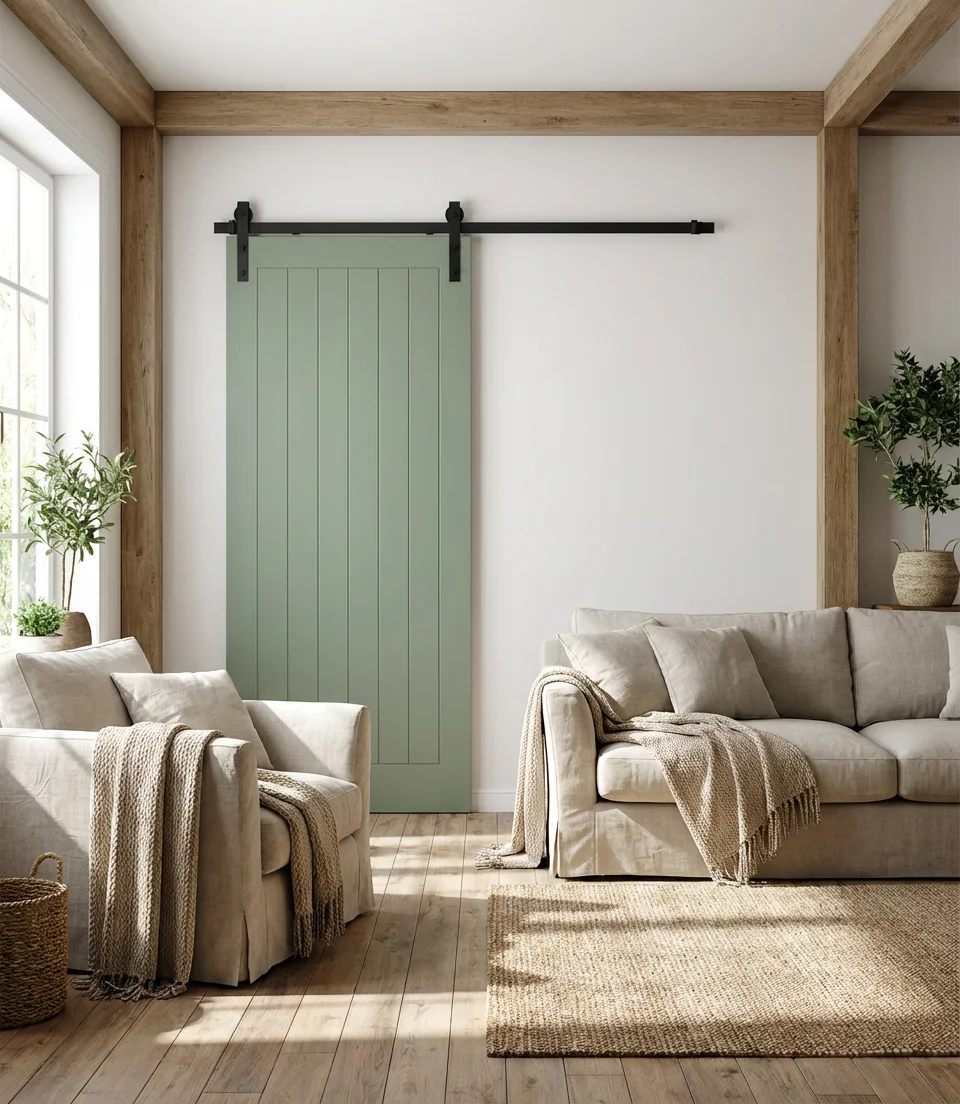 Green Barn Door as an Accent Wall Feature 2