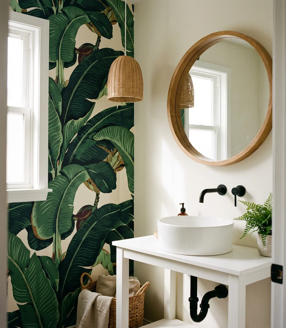 Green Botanical Wallpaper Powder Room 1