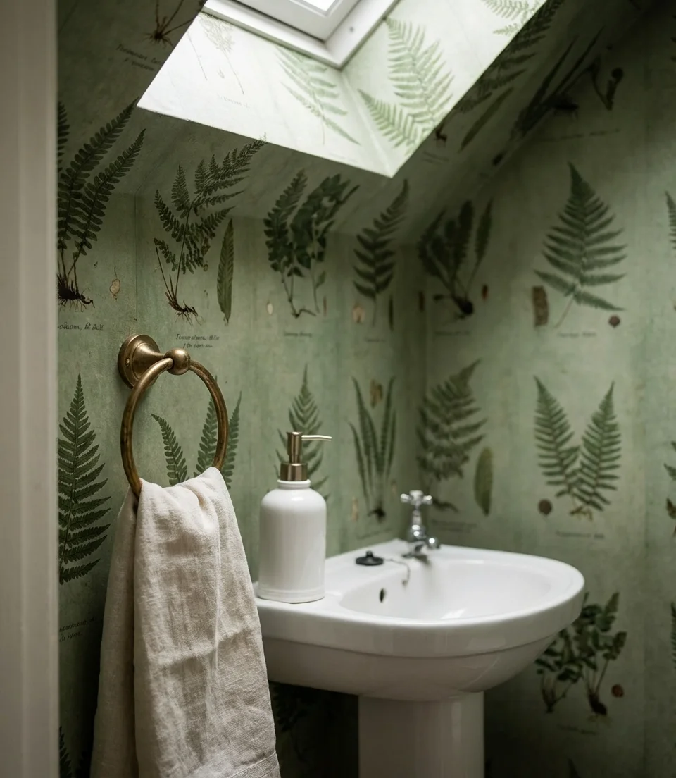 Green Botanical Wallpaper Powder Room 2