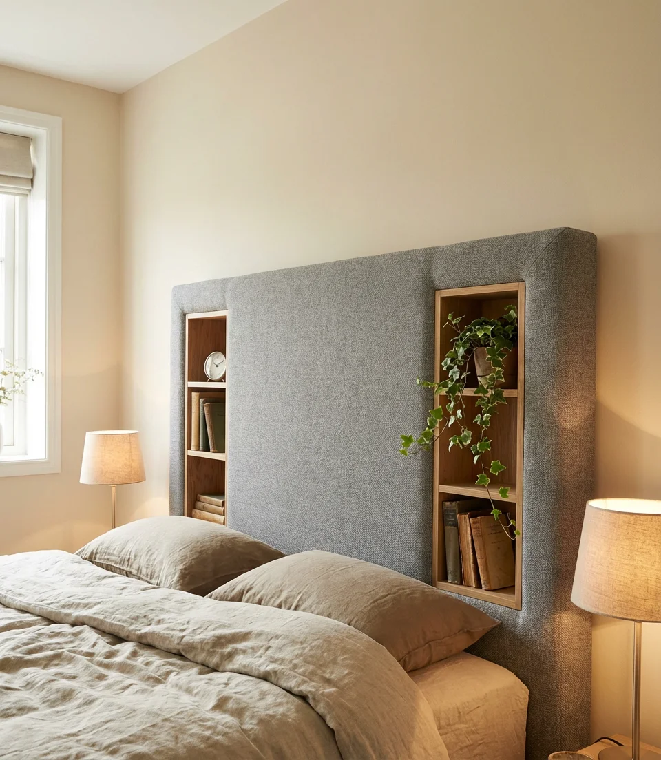 Headboard with Built-In Storage Cubbies 1