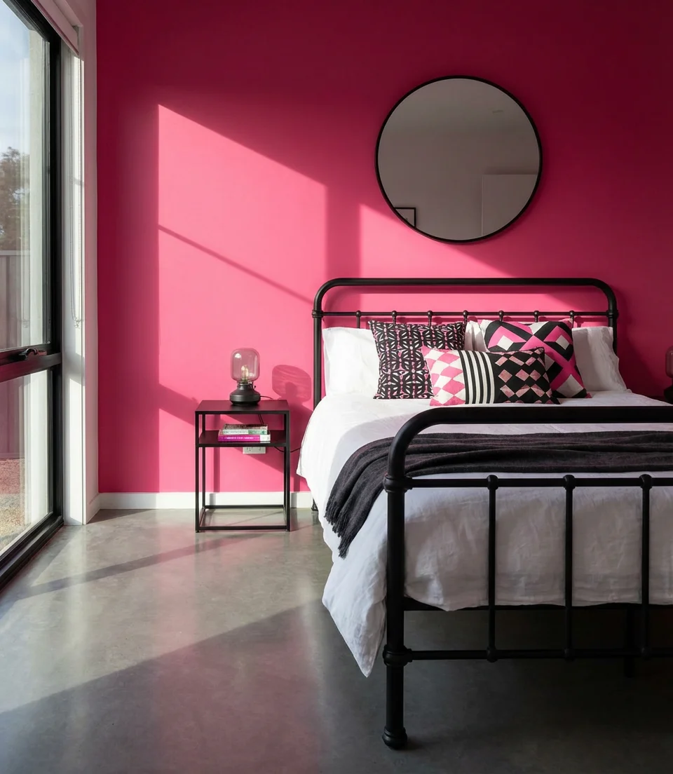 Hot Pink Statement Wall with Black Furniture 1