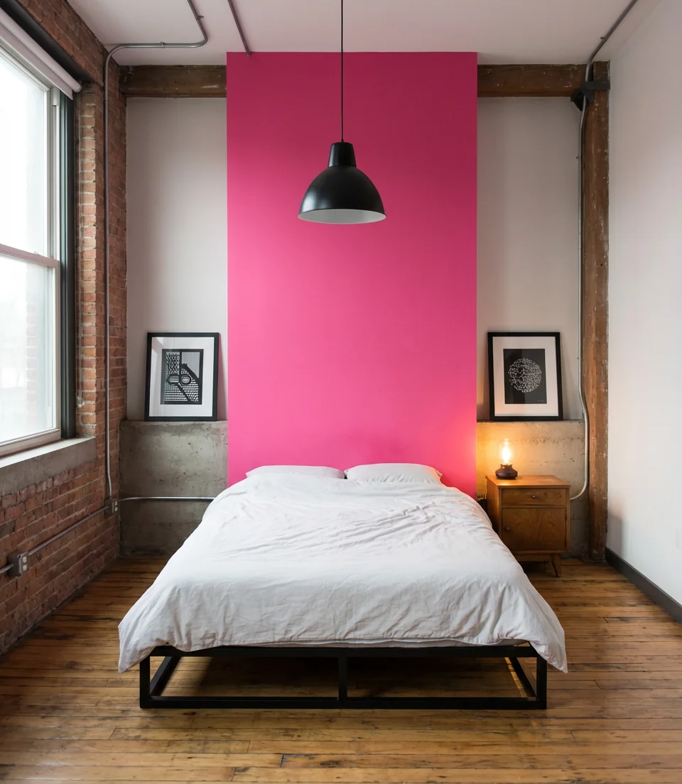 Hot Pink Statement Wall with Black Furniture 2