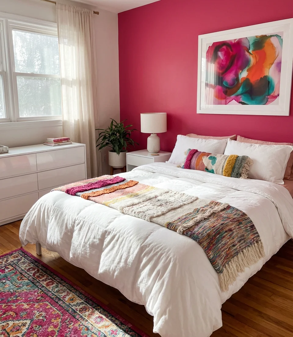 Hot Pink and White Bold Statement Bedroom 2