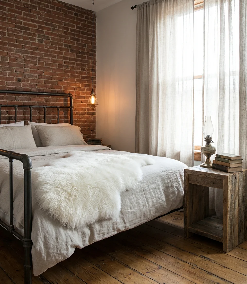 Industrial Farmhouse Bedroom With Metal Accents 1