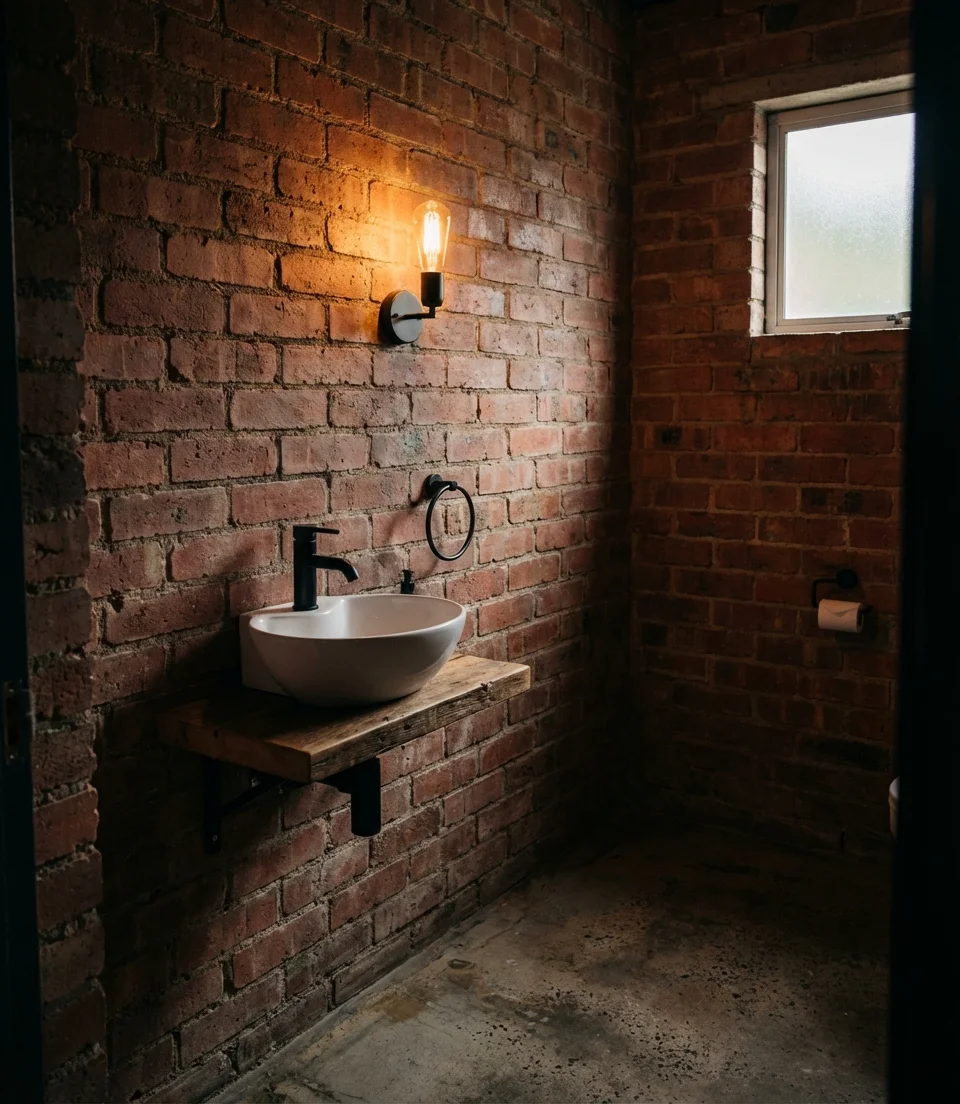 Industrial Powder Room with Exposed Brick 1