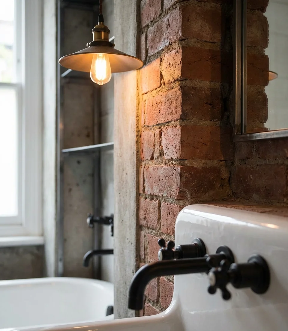 Industrial Powder Room with Exposed Brick 2