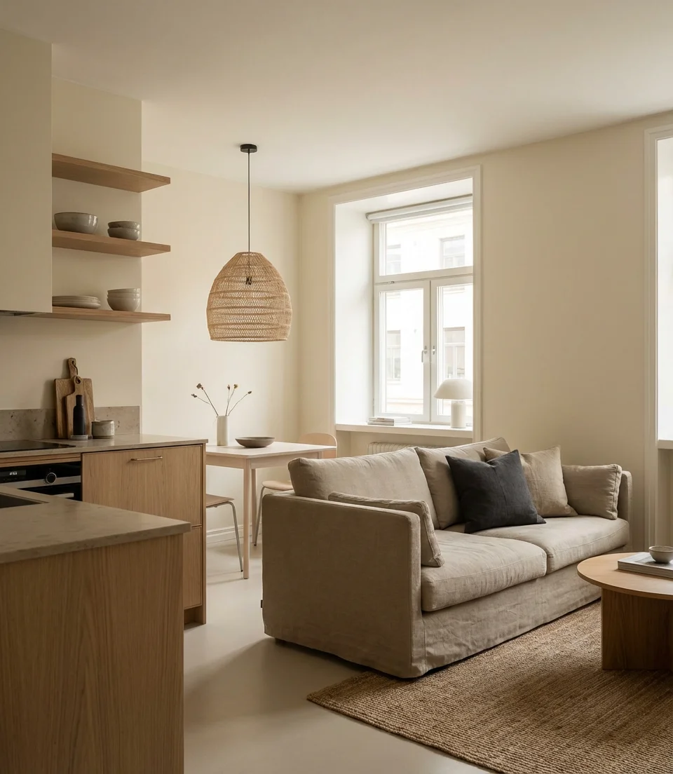 Japandi Style Open Plan for Small Apartment Interiors 1