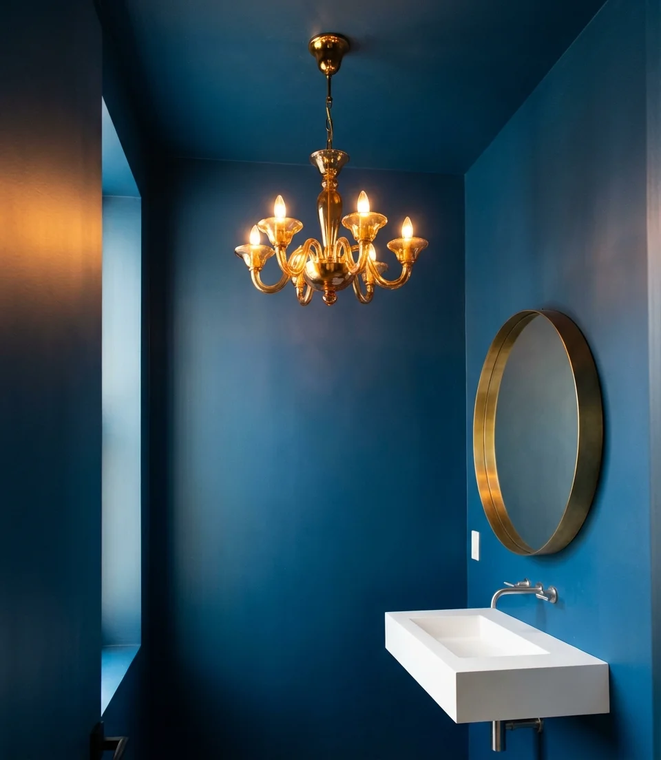Jewel-Toned-Powder-Room-with-Statement-Lighting 1