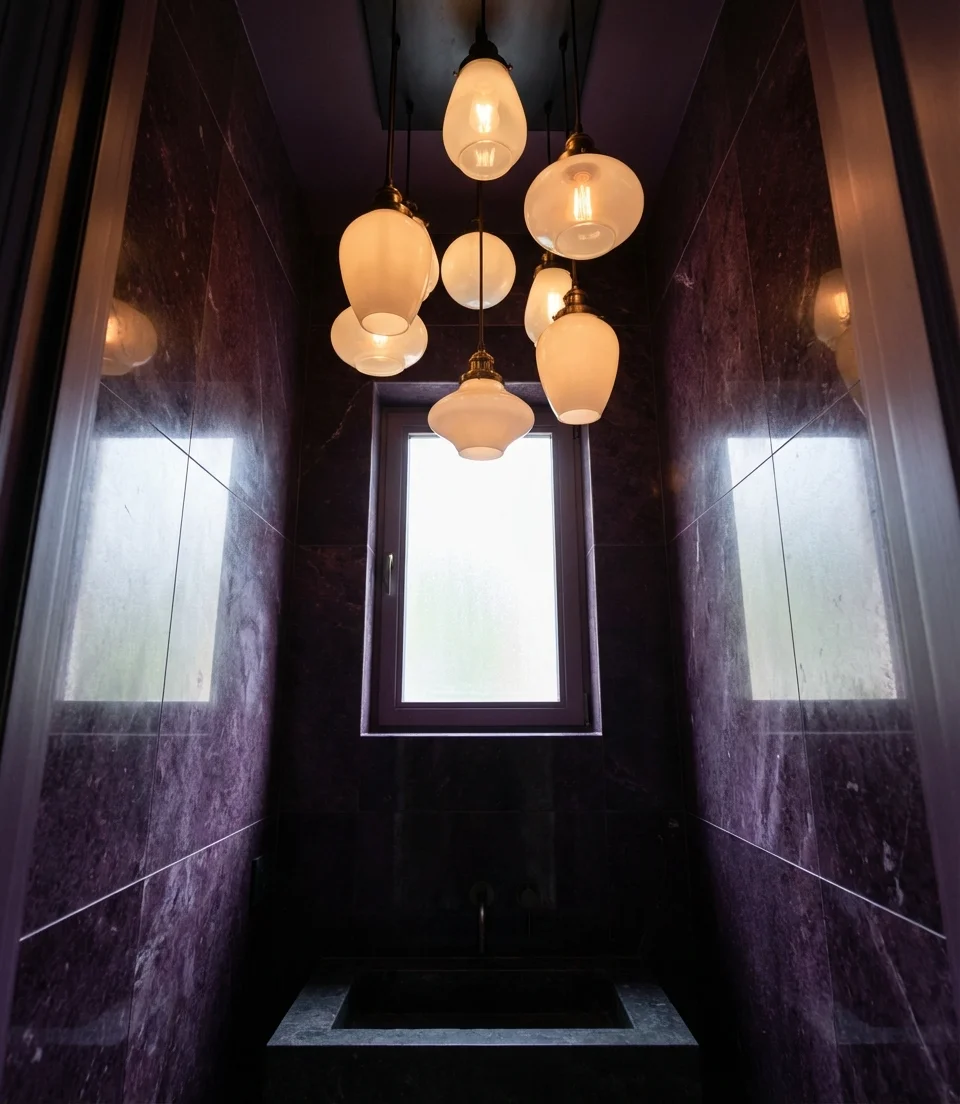 Jewel-Toned Powder Room with Statement Lighting 2