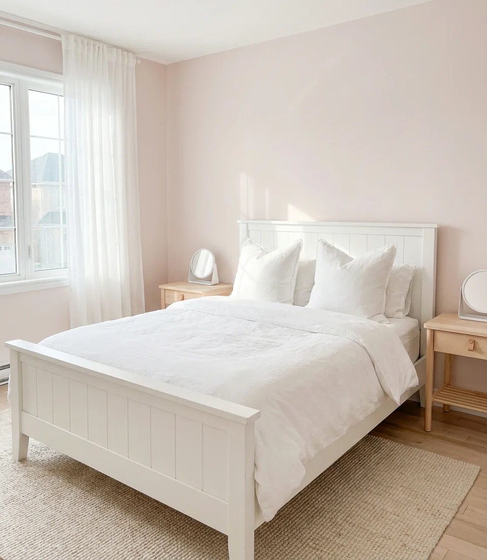 Light Pink Bedroom with White Furniture 1