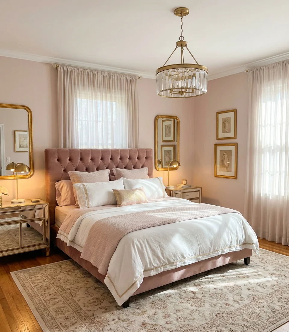 Light Pink and Gold Glamorous Bedroom 1
