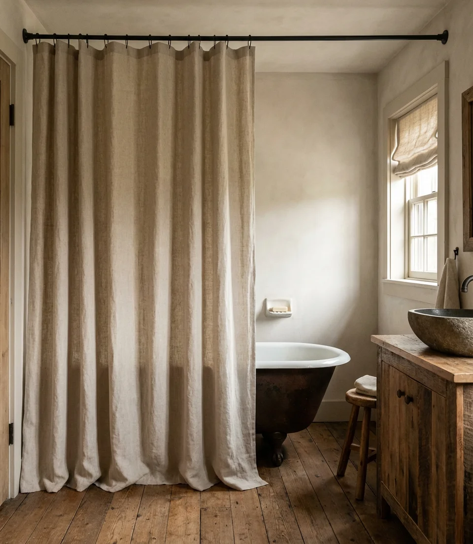 Linen Shower Curtain with Natural Texture 1