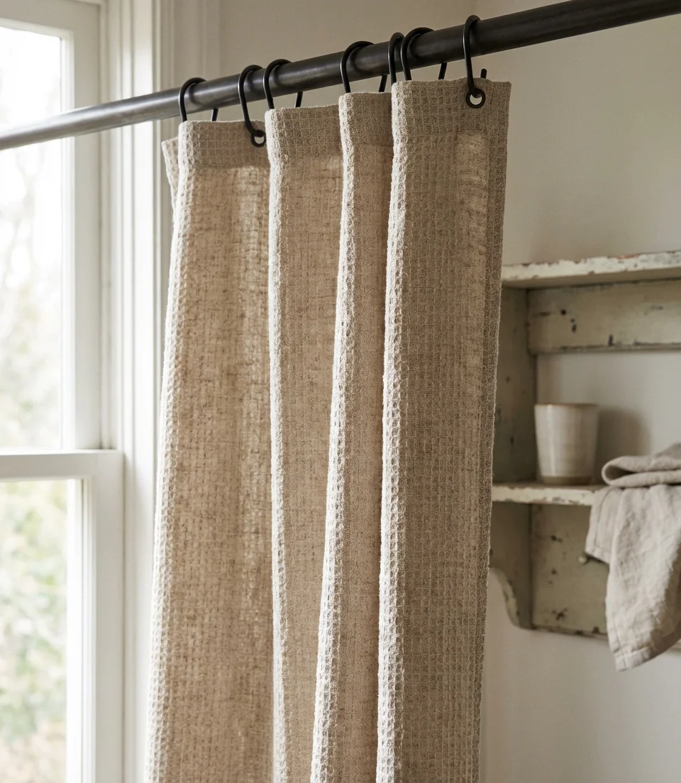 Linen Shower Curtain with Natural Texture 2