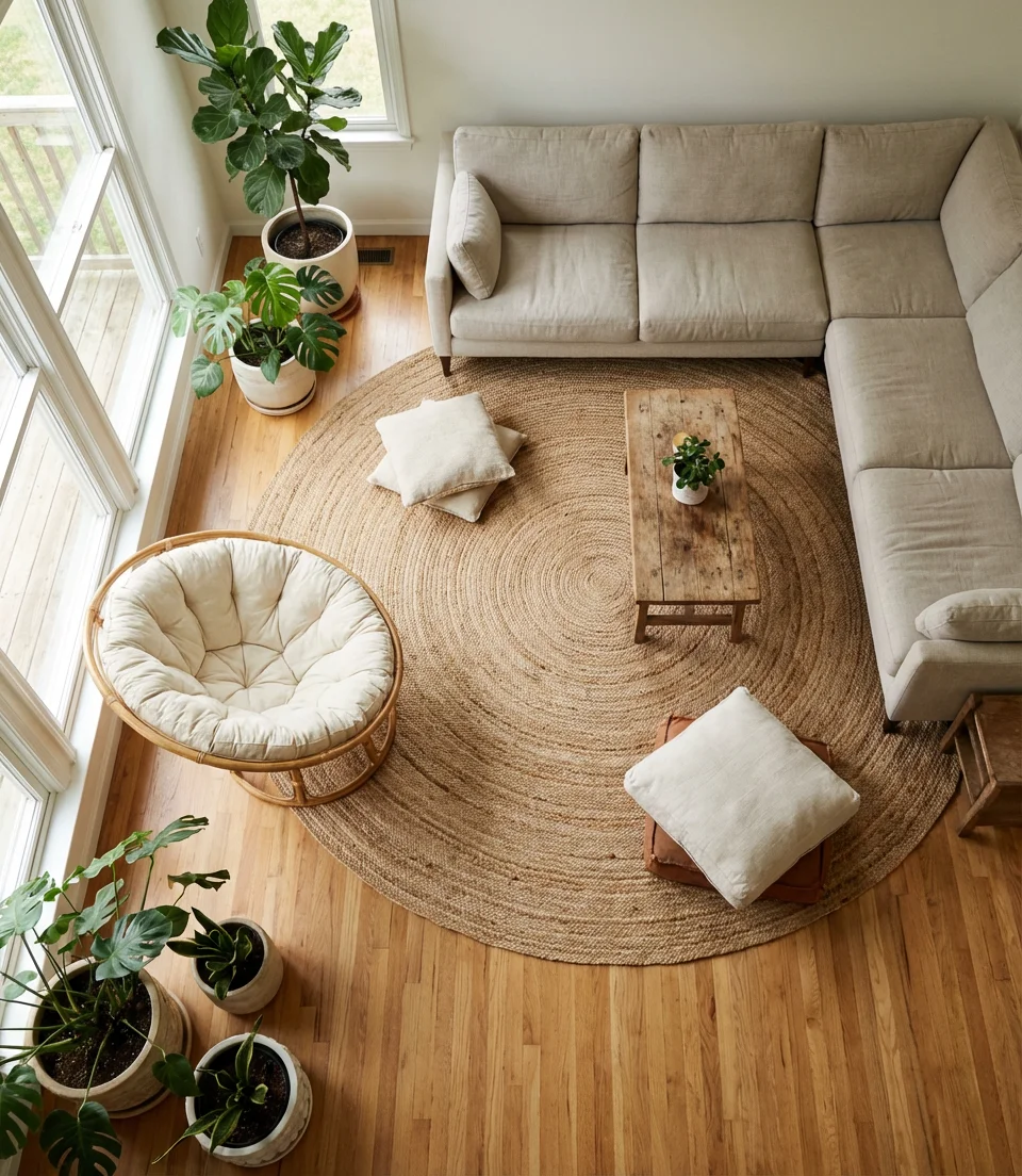 Living Room Layout with Papasan as Accent Chair 2
