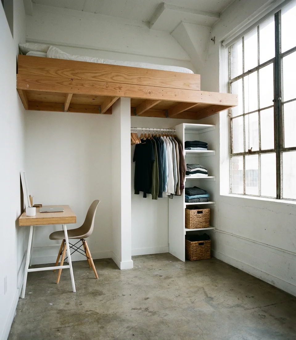Loft Bed with Desk and Wardrobe Below 1