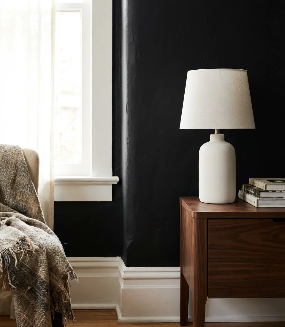 Matte Black Walls With Warm White Trim 2